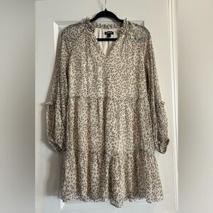 Express Leopard Print Tiered Long Sleeve Shift Dress